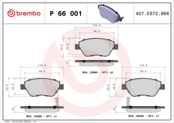 A.B.S. P 66 001 BREMBO Bremsbelagsatz, Scheibenbremse